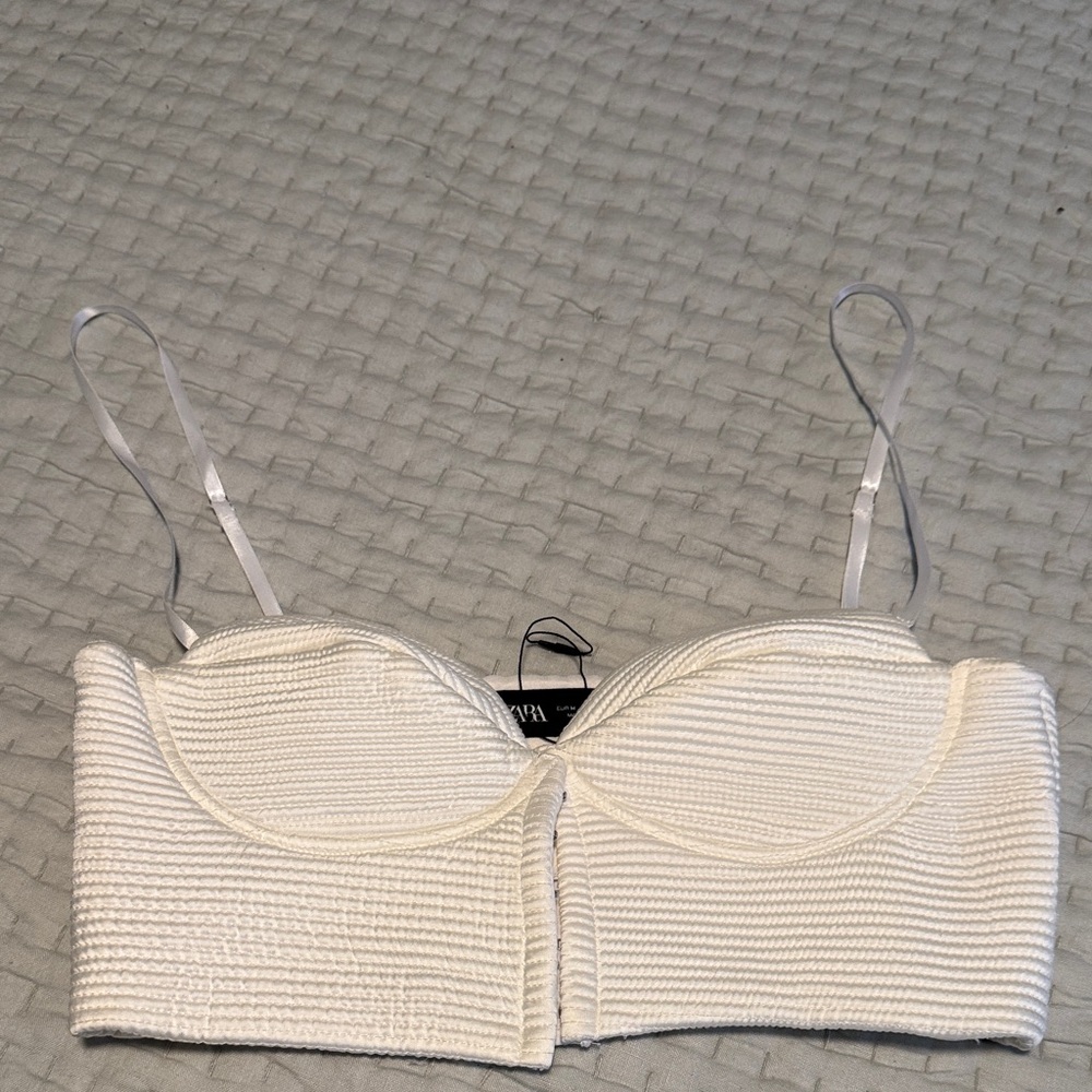 Zara White Ribbed Crop Top